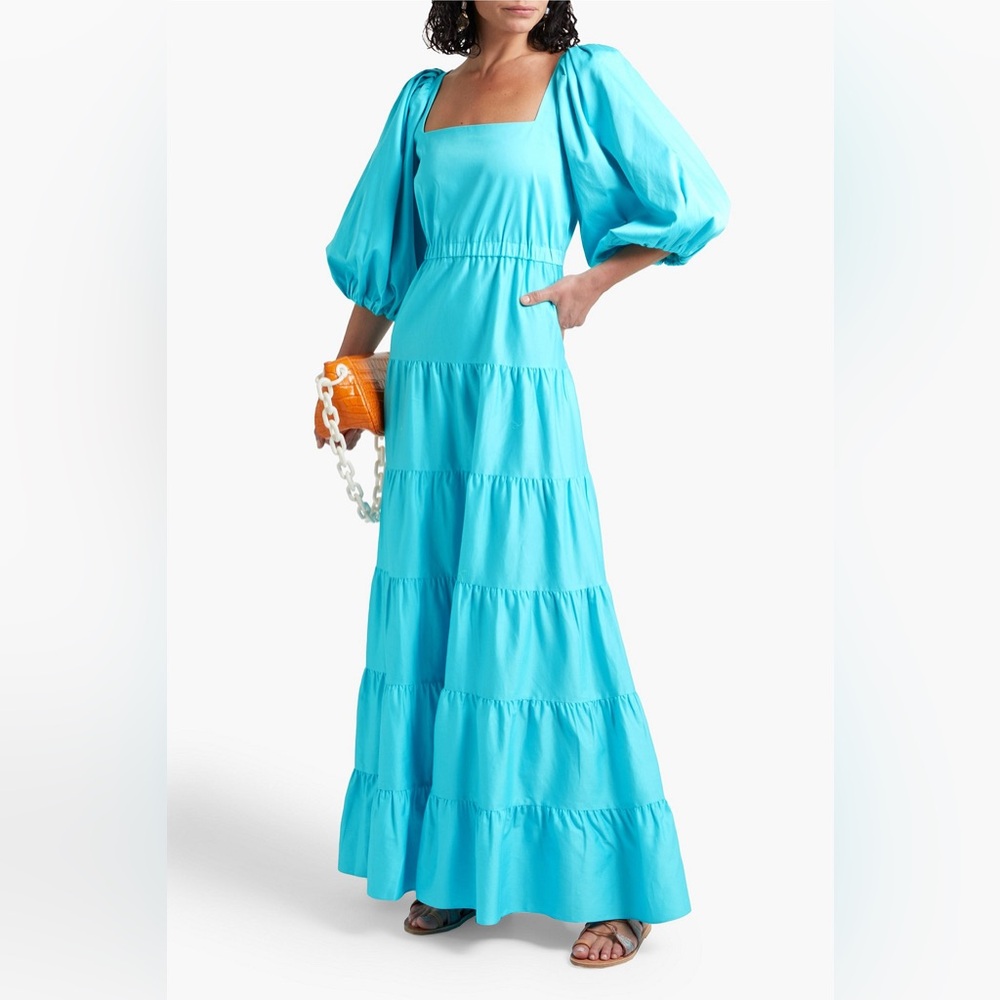 NWT ALICE + OLIVIA Shayla Tiered Gathered Cotton-blend Maxi Dress - Picture 2 of 15